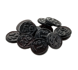 No Fat Licorice Coins are Gustaf's fat free candy in black