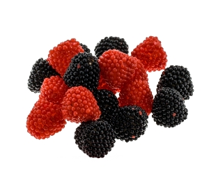 Haribo Happy Berries /  Raspberries is raspberry flavored gummy candy in red and black
