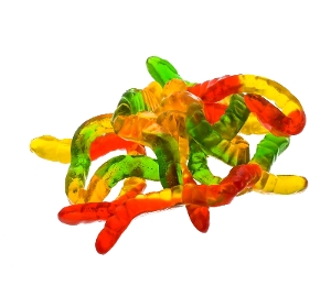 Kervan Worms are gummy candy in red yellow green and orange
