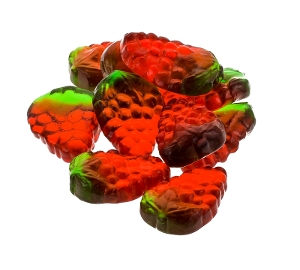 Kervan Strawberry are gummy candy in red and green