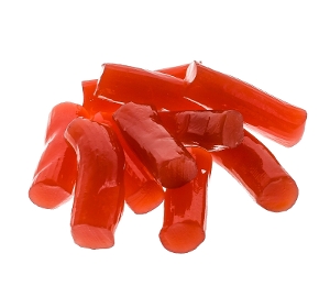 Finnska Strawberry Bites  are licorice fruit candy in red