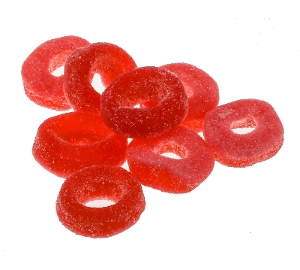 Kervan Watermelon Rings gummy candy in red and pink