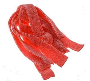Sour Power Strawberry Candy Belts from dorval's in red