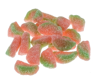 Sour Patch Watermelon sugar coated gummy candy in green and red