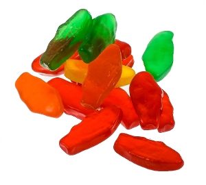 Mini Swedish Fish Assorted  gummy candy in red green yellow and orange